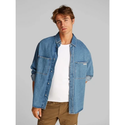 Afbeelding van Calvin Klein Jeans Relaxed Shirt Overhemd, Heren, Maat: XS, Denim medium