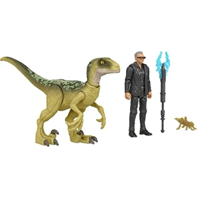 Afbeelding van Jurassic World Dominion Human &amp; Dino Pack Dr. Ian Malcolm Velociraptor accessoires, authentieke actiefiguren, beweegbare gewrichten, vanaf 4 jaar