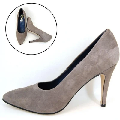 Afbeelding van Stravers Maat 32 Naaldhakken Chic Taupe Suede. Pumps Hoge Hakken Kleine Maten