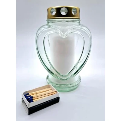 Afbeelding van Grafkaars rouwlicht hart vorm wit gedenkkaarze graflamp glas ca. 18 cm hoog