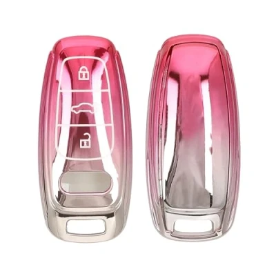 Afbeelding van kwmobile autosleutel hoesje geschikt voor Audi A6 A7 A8 Q7 Q8 3 knops Keyless hoes TPU behuizing Beschermende auto sleutel case Sleuteletui in mat poederroze / zilver