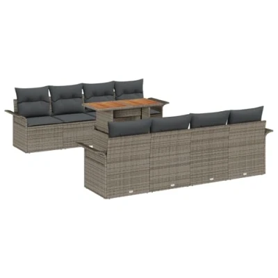 Afbeelding van vidaXL 9 Delige Tuin Sofa Set met Kussens Grijs Poly Rattan Acacia
