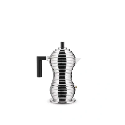 Afbeelding van Alessi Pulcina MDL02/3BFM Espressomachine met handvat en knop, van gegoten aluminium, voor inductiekookplaten, 3 kopjes, zwart