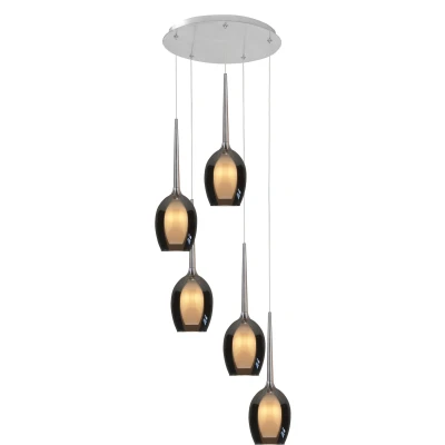 Afbeelding van HighLight Belle hanglamp, rookgrijs/nikkel, Ø 33 cm, 5 lamps, glas