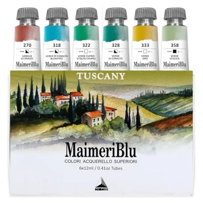 Afbeelding van Maimeri BLU Art Aquarel Set, Toscane Karton, Verschillende Kleuren, 6 Stuks à 12 ml, Veelkleurig, ml