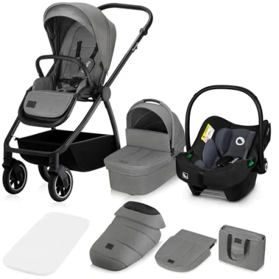 Afbeelding van Lionelo Meril 3 in 1 Buggy XL Reiswieg, Wandelwagen &amp; ADAC gecertificeerd Autostoeltje All Terrain Wielen Compleet Accessoireset UPF50+