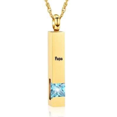Afbeelding van Luxe Ashanger Met Ketting En Gravering Papa Assieraad Goudkleurig Aqua Steen As Gedenksieraad Urn Incl. vuller