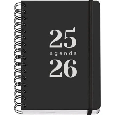Afbeelding van Dohe Schoolagenda 2025 2026 Dag per Pagina, Formaat A5 (15x21 cm), Spaans en Engels, September tot Juni, Dubbele Spiraalbinding Elastieksluiting, Flexibele Kaft, 4 Stickervellen GRAMMAR Zwart