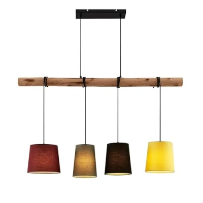 Afbeelding van Lindby Hanglamp 4 lichts Textiel, hout E27 rood, grijs, zwart, geel, licht