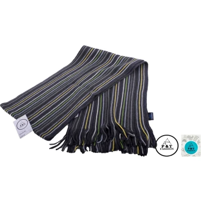 Afbeelding van P&amp;T Mannen Sjaal Gestreept Grijs Geel 180 x 25 cm