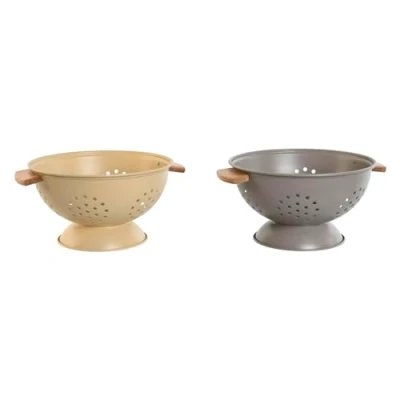 Afbeelding van Uitwringbaar Home ESPRIT Beige Grijs Bamboe Roestvrij staal 30 x 24,5 14 cm (2 Stuks)