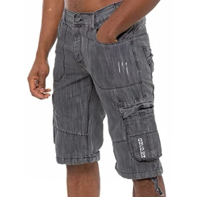 Afbeelding van 989Zé ENZO Heren Shorts EZS404 Raw Combat Cargo Zakken Casual Knielengte Denim Halve Broek, Grijs, 34W