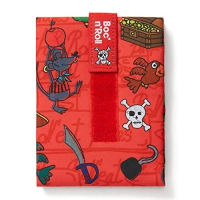 Afbeelding van Roll&#039;eat ® Boc&#039;n&#039;Roll Kids Herbruikbare Ecologische Boterhamzak zonder BPA, Rode Piraten Waterdicht, Vlek bestendig, Gemakkelijk Te Reinigen Machine wasbaar