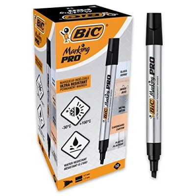 Afbeelding van Bic markeerstift Marking Pro, beitelpunt, zwart 12 stuks
