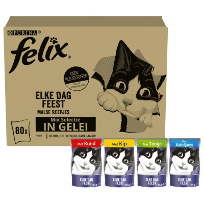 Afbeelding van Felix Pouch Elke Dag Feest In Gelei Tonijn / Kabeljauw Rund Kip 80X85 GR