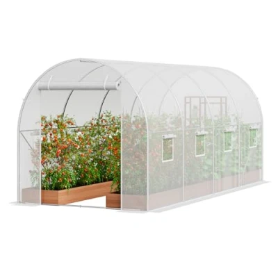 Afbeelding van VEVOR Walk in tunnelkas, 4,5 x 2,0 1,9 m hoepel huis kas tunnel, plant warm met gegalvaniseerd stalen frame, witte PE afdekking, oprolbare ritsdeur en 8 ramen voor buiten