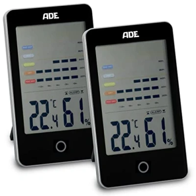Afbeelding van ADE Digitale hygrometer met schimmelalarm vochtmeter groot lcd display dubbelverpakking zwart