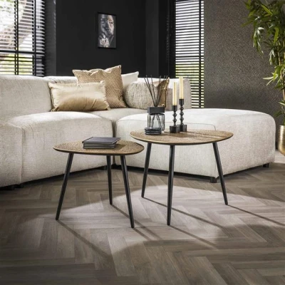 Afbeelding van Hoyz Collection Salontafel Set 2 Driehoekig Metallic 59x80x43cm Brons Antiek