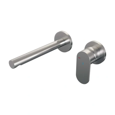Afbeelding van Brauer Brushed Edition Wastafelmengkraan inbouw rechte uitloop links hendel breed plat model C 1 PVD geborsteld RVS