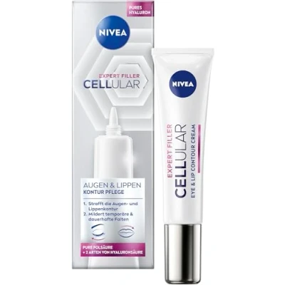Afbeelding van NIVEA Cellular Expert Filler Oog en lippen, contourverzorging, verstevigende anti rimpel oogcrème met hyaluron foliumzuur, lippenverzorging ter versteviging van de lipcontour, 15 ml