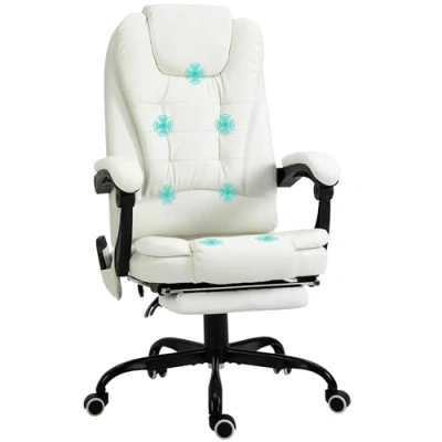 Afbeelding van Vinsetto Massagebureaustoel, ergonomische stoel met voetensteun, in hoogte verstelbaar, rugleuning kantelbaar, 5 massagemodi, afstandsbediening, 67 x 79 111 121 cm, wit