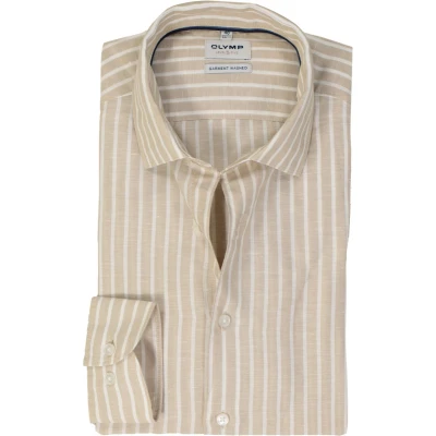 Afbeelding van OLYMP Level 5 body fit overhemd popeline beige gestreept Strijkvriendelijk Boordmaat: 43