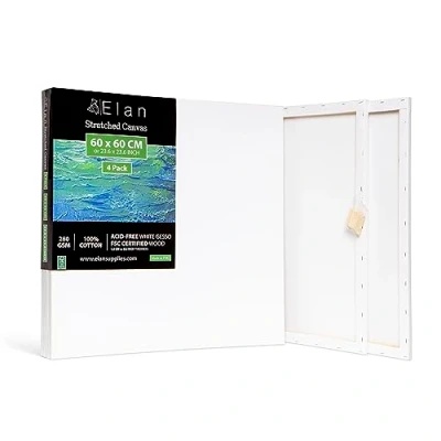 Afbeelding van Elan Gespannen schildersdoeken 60x60 CM, 4 Pack schildersdoeken, schilderscanvas bulk, schildersdoek voor volwassenen Blanco schilderscanvas, het schilderen kunstcanvas