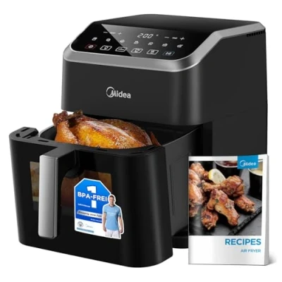 Afbeelding van Midea Heteluchtfriteuse, inhoud 7 liter, HeatXpress technologie 90% minder olie, energie en tijdbesparing met voorinstellingen, Easy View venster &amp; licht, anti aanbaklaag