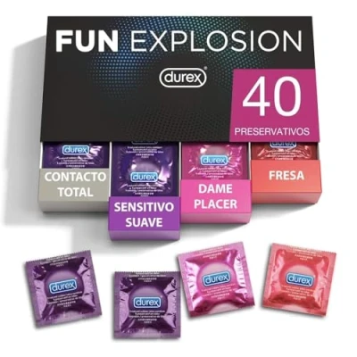Afbeelding van Durex Gemengde condooms Fun Explosion Aardbei Smaak, Geef me plezier, zacht en totaal contact, 40 condooms, 52 56 mm