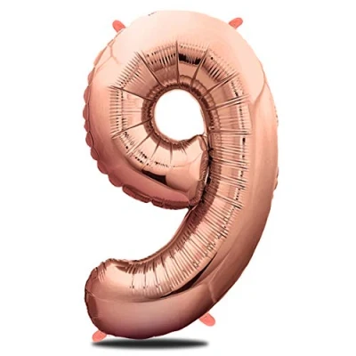 Afbeelding van Envami® Verjaardagsballon 9 jaar, roségoud, 101 cm, ballon in de vorm van cijfer, decoratieset verjaardag meisje, Happy birthday decoratie, zweeft dankzij helium