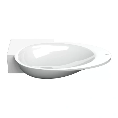 Afbeelding van Fonteinkom Clou First Links met Kranenbank en Plug 38.8x9x24.6cm Mineraal Marmer Wit (Voorbewerkt kraangat)