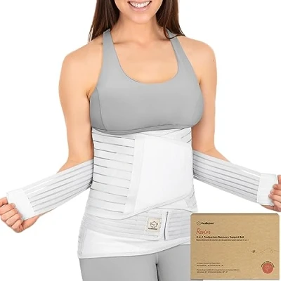 Afbeelding van 3 in 1 postpartum buiksteun herstelwikkel buikband, na de geboorte brace, afslankende gordels, bodyshaper taille shapewear, post operatie zwangerschap buik steunband(Matte White, M/L)
