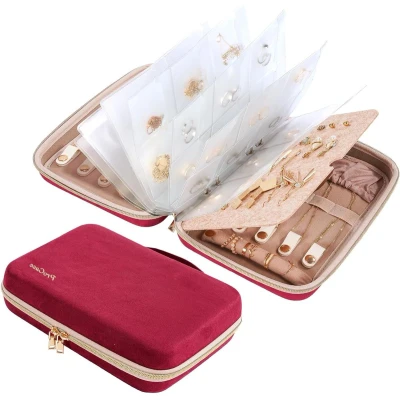 Afbeelding van Sieradendoosje voor dames en heren Grote sieradenhouder meisjes Sieradenkistje organizer Sieradenorganizer oorbellen, ringen, halskettingen armbanden Sieraden L/wijn.