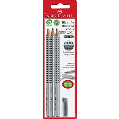 Afbeelding van Faber Castell Potlood FC Grip 2001 HB met gomdop 3st. op blister