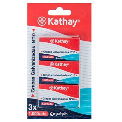 Afbeelding van Kathay 86001100 Blister met 3 klemmen à 1000 stuks verzinkt nummer 10, roestvrij