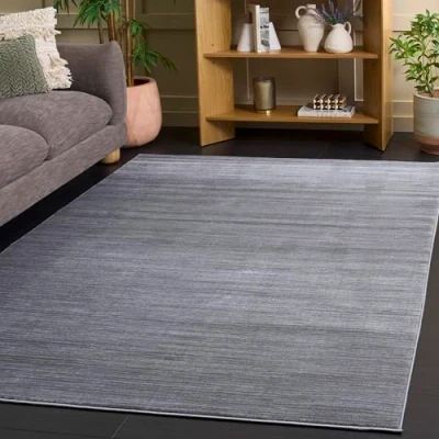 Afbeelding van Safavieh Glam Vloerkleed in effen kleur, voor woonkamer, eetkamer, slaapkamer, Vision Collection, laagpolig, zilverkleurig, 91 x 152 cm
