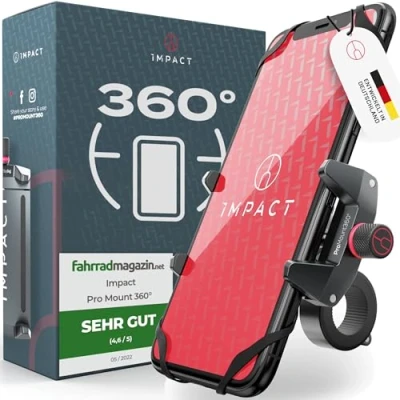 Afbeelding van Impact® Pro Mount 360 telefoonhouder fiets [Smartphone COMPATIBEL 4 7 inch] voor fietsstuur met kogelgewricht en veiligheidsrubber Phone Bike Holder