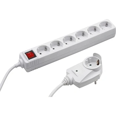 Afbeelding van Meister Stekkerdoos 6 voudig, met extra stekker 2 m kabel wit IP20 indoor schakelaar/Powersplit/stekkerdoos overspanningsbeveiliging/meervoudige stekkerdoos/Tido voudig / 7430650