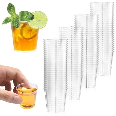 Afbeelding van Magrimaxio 100 stuks borrelglazen, transparant, herbruikbaar, van PS kunststof, 30 ml/3 cl, milieuvriendelijk, voor feest, bruiloft, verjaardag en Kerstmis