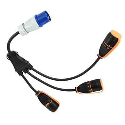 Afbeelding van Electraline 46151 splitter IP44 3 weg met Electralock aansluiting, stroomaansluiting vergrendelingssysteem om onbedoeld loskoppelen te voorkomen, H07RN F ingang 3G2.5 uitgang 3G1.5mm, CEE stekker