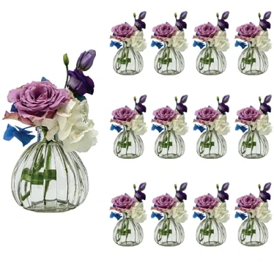 Afbeelding van Casavetro 12 x kleine vaas bloemen tafelvaas decoratie bruiloft party set fles helder glas (12 stuks)