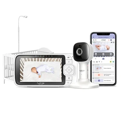 Afbeelding van Hubble Connected Nursery Pal SkyView babymonitor met camera, 5 inch scherm, Cot Mount, 7 kleuren nachtlampje, infrarood nachtzicht, tweeweg oproepen, kamertemperatuursensor en smartphone app