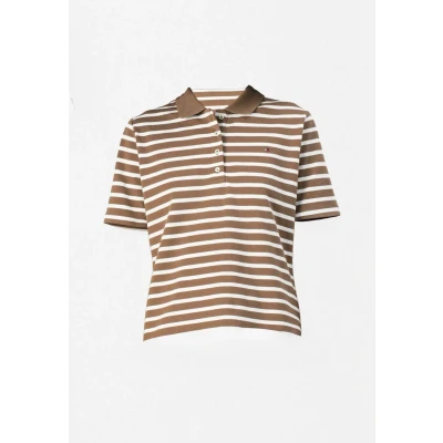 Afbeelding van Tommy Hilfiger Dames 1985 REG Pique Polo SS WW0WW43224 S/S Polo, bruin, XXS, Bruin (Hunter Bruin/Ecru Stp), XXS