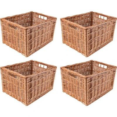 Afbeelding van Creative Home 4 x Rieten Mand Opbergdoos Natuurlijk met Handvatten 40 30 24 cm (+/ 2 cm) Handgemaakt Duurzaam Ideaal Voor Documenten, Kostbaarheden, Speelgoed, Gereedschap Kinderen