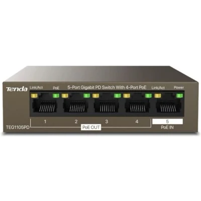 Afbeelding van Tenda TEG1105PD, 5 poorts Gigabit PoE switch met 4 PoE+ poorten @30W, onbeheerde thuisnetwerkhub, Ethernet splitter, PSE &amp; PD ontwerp, stevig metaal en ventilatorloos, beperkte levenslange bescherming