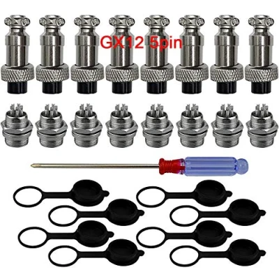 Afbeelding van QitinDasen 8 stuks Premium GX12 5 Pin Aviation Stekkeradapter, 5A 12mm schroefdraad mannelijk vrouwelijk metaal luchtvaartstekker draadconnector kit, met rubberen beschermkap en schroevendraaier
