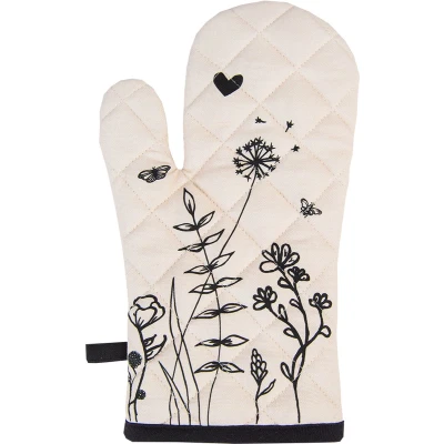 Afbeelding van Clayre &amp; Eef Ovenwant 18x30 cm Beige Zwart Katoen Bloemen Ovenhandschoen