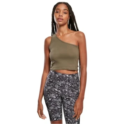 Afbeelding van Urban Classics Cropped Asymmetric Top, Dames, Maat: 4XL, Khaki