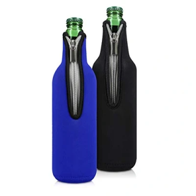 Afbeelding van kwmobile 2 Flessenkoeler compatibel met 330 500ml fles voor bier en andere koude drankjes Van geïsoleerd neopreen Hoes in zwart/blauw.