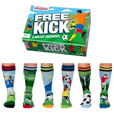 Afbeelding van ODD SOCKS Heren Sokken Free Kick Voetbal Multipack Mismatched 39 46 Cadeaudoos
